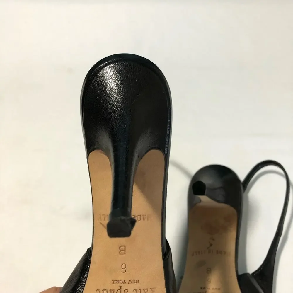 Kate Spade New York black leather slingback peep toe pumps sheer bows womens 6